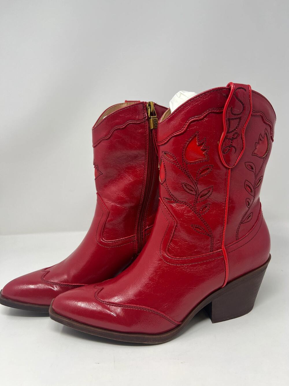 Sam & Libby Women's 8M Flash Red Block Heel Western Boots